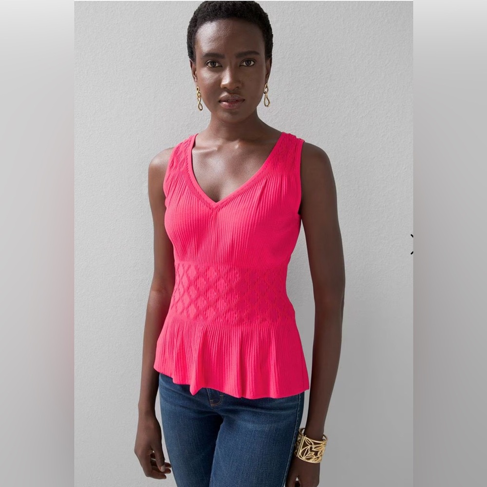 NWT White House Black Market Mix Stitch Peplum Top